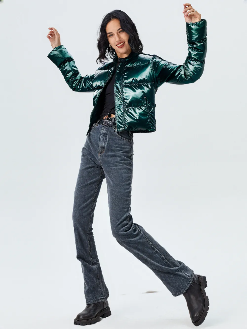 WPJ25005 Women's 100% PU Puff padded Jacket in shinny PU