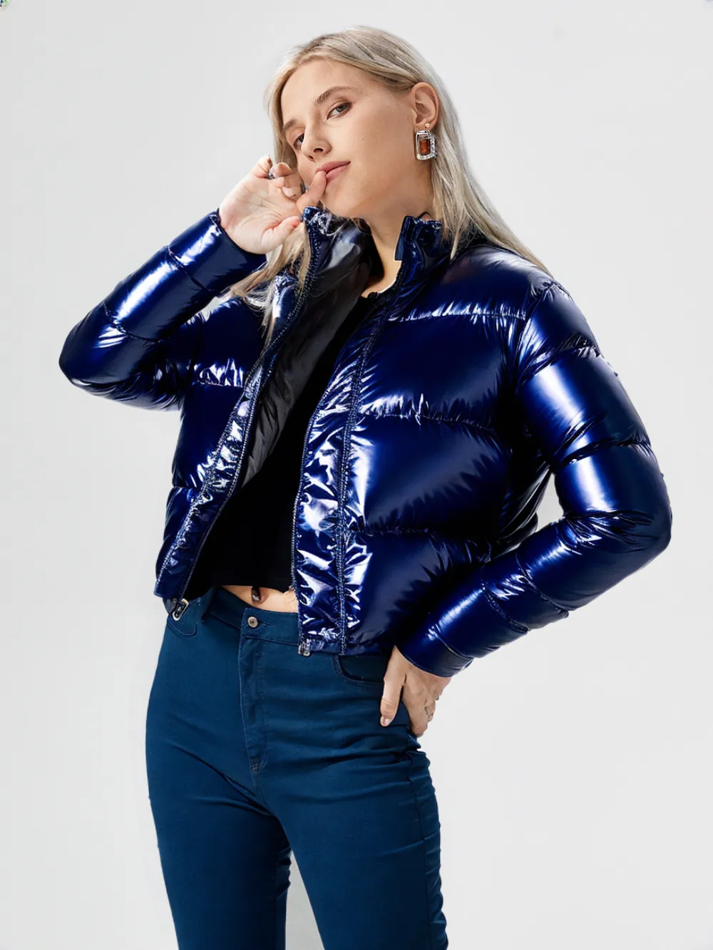 WPJ25005 Women's 100% PU Puff padded Jacket in shinny PU