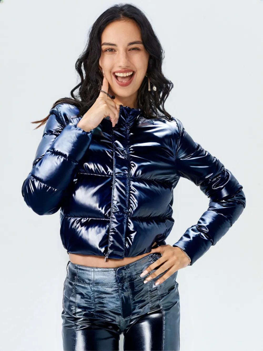 WPJ25005 Women's 100% PU Puff padded Jacket in shinny PU