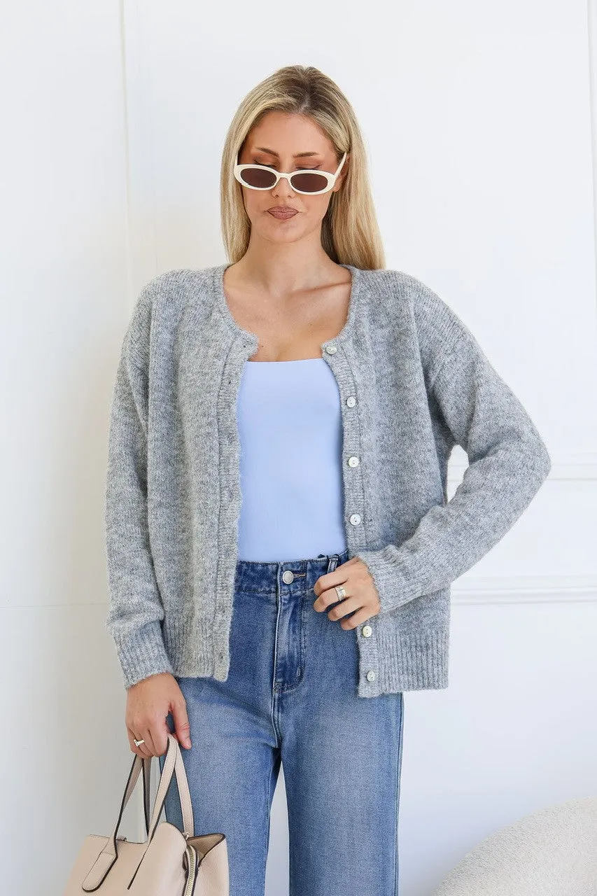 Zara Button Cardigan - Soft Grey